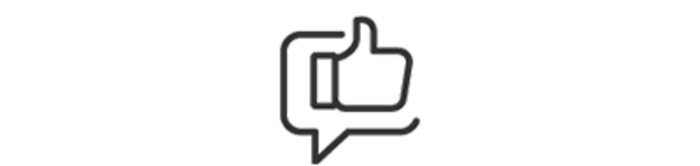 Eine Sprechblase, die einen Daumen nach oben und einen Daumen nach unten zeigt.