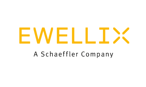 Das Logo von Ewellix, einem Schaeffler-Unternehmen, in gelber und schwarzer Schrift.