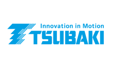 Das Logo von Tsubaki mit dem Slogan "Innovation in Motion" in blauer Schrift.