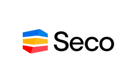Das Bild zeigt das Logo von Seco mit einem bunten, stilisierten Formelement neben dem Schriftzug.