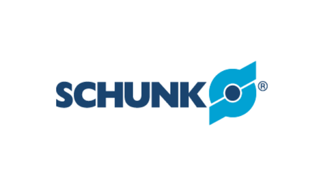Das Bild zeigt das Firmenlogo von Schunk mit blauem Schriftzug und einem stilisierten Symbol.