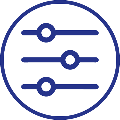 Grafik Blauer Kreis mit Stellregler darin