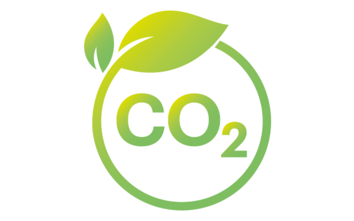 Grüner Kreis mit einem Blatt und CO2 in der mitte