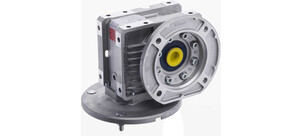 Ein industrielles Getriebegehäuse aus Metall mit sichtbaren Schrauben und Befestigungen.