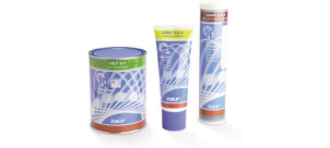 Drei verschiedene Verpackungen von SKF-Schmierfetten für unterschiedliche Anwendungszwecke.